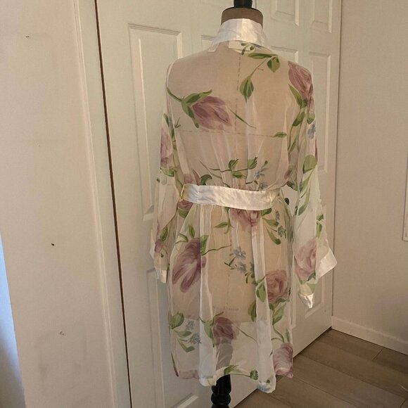Lord & Taylor Women 100% Polyester Floral Semi-Sheer Robe Multicolor Medium - Picture 5 of 11